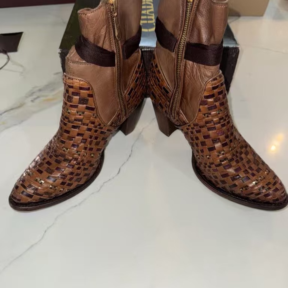 Freebird by Steven Tan and Brown Woven Heeled Boots - Picture 6 of 7